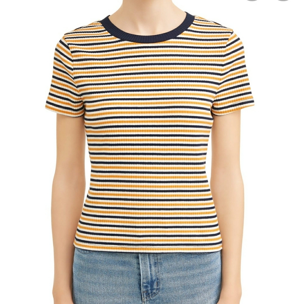 No Boundaries Ribbed Striped Short Sleeve Top